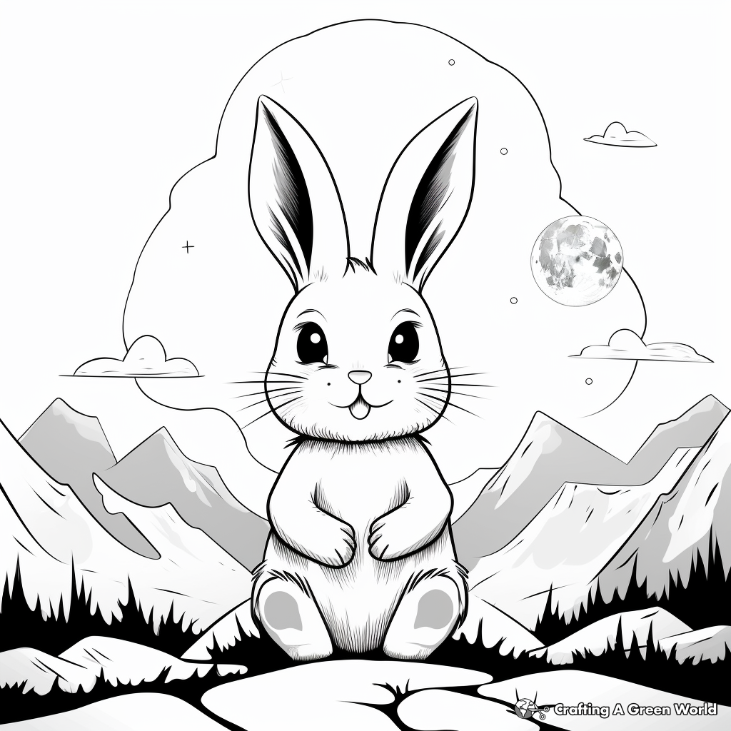 Peaceful Bunny in the Moonlight Coloring Pages 4