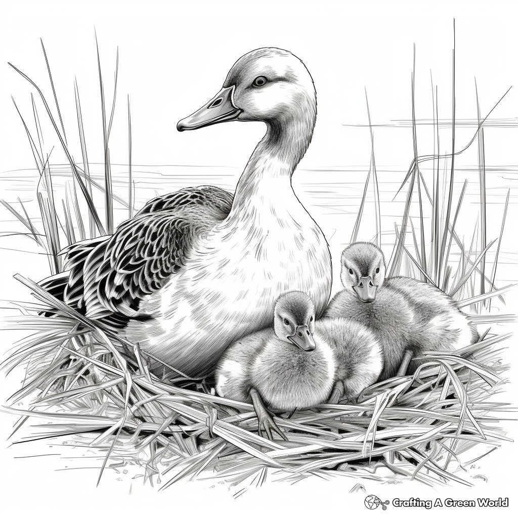 Peaceful Canada Geese Nesting Coloring Pages 1