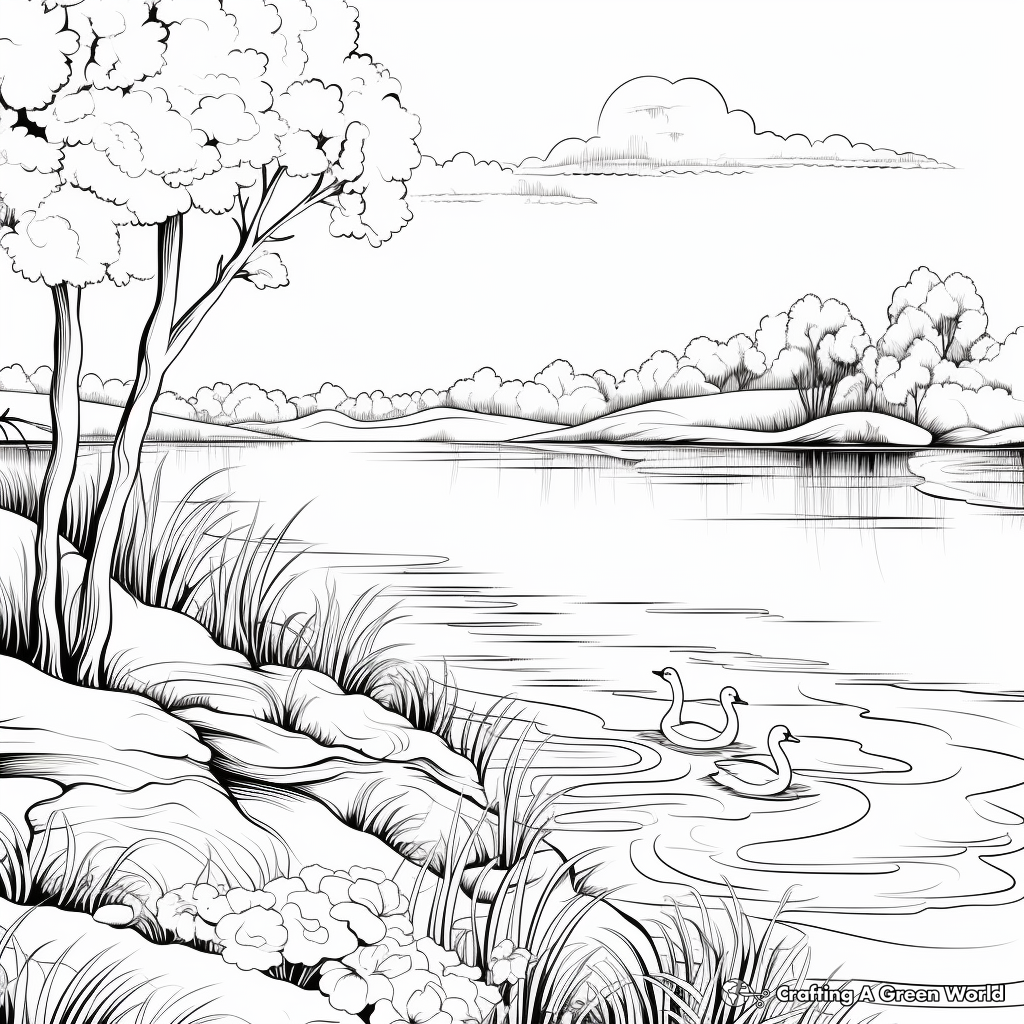Peaceful Lakeside View Coloring Pages 4