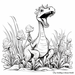 Peaceful Therizinosaurus Eating Plants Coloring Pages 1