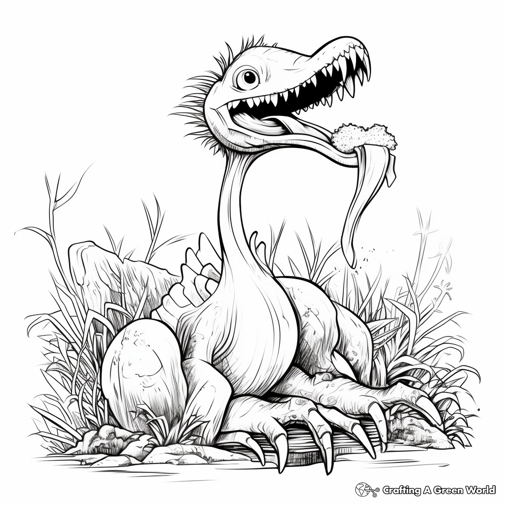 Peaceful Therizinosaurus Eating Plants Coloring Pages 2