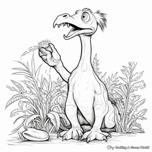 Peaceful Therizinosaurus Eating Plants Coloring Pages 3
