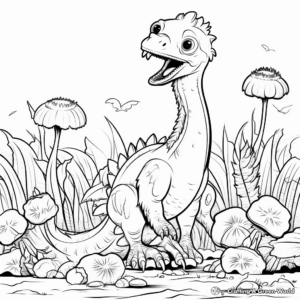 Peaceful Therizinosaurus Eating Plants Coloring Pages 4