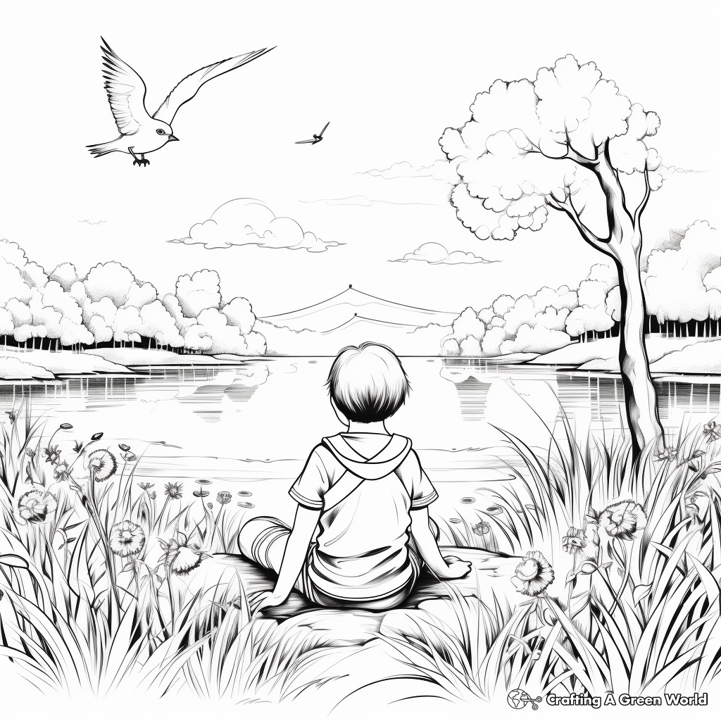 Peaceful 'Thinking of You' Nature Scenes Coloring Pages 3