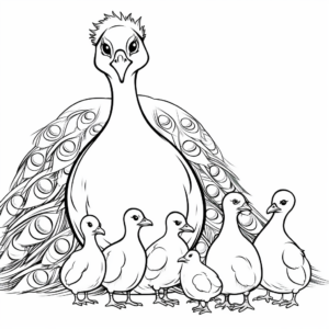 Peacock and Pea-chicks Family Coloring Pages 1