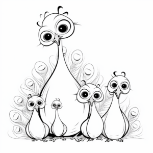 Peacock and Pea-chicks Family Coloring Pages 2
