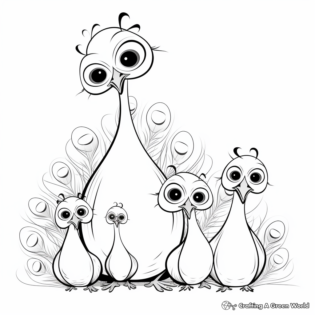 Peacock and Pea-chicks Family Coloring Pages 2