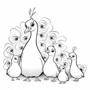 Peacock and Pea-chicks Family Coloring Pages 3