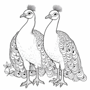 Peacock Couple Coloring Pages: Male and Female Peacocks 2