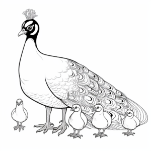 Peacock Family Coloring Pages: Male, Female and Chicks 3