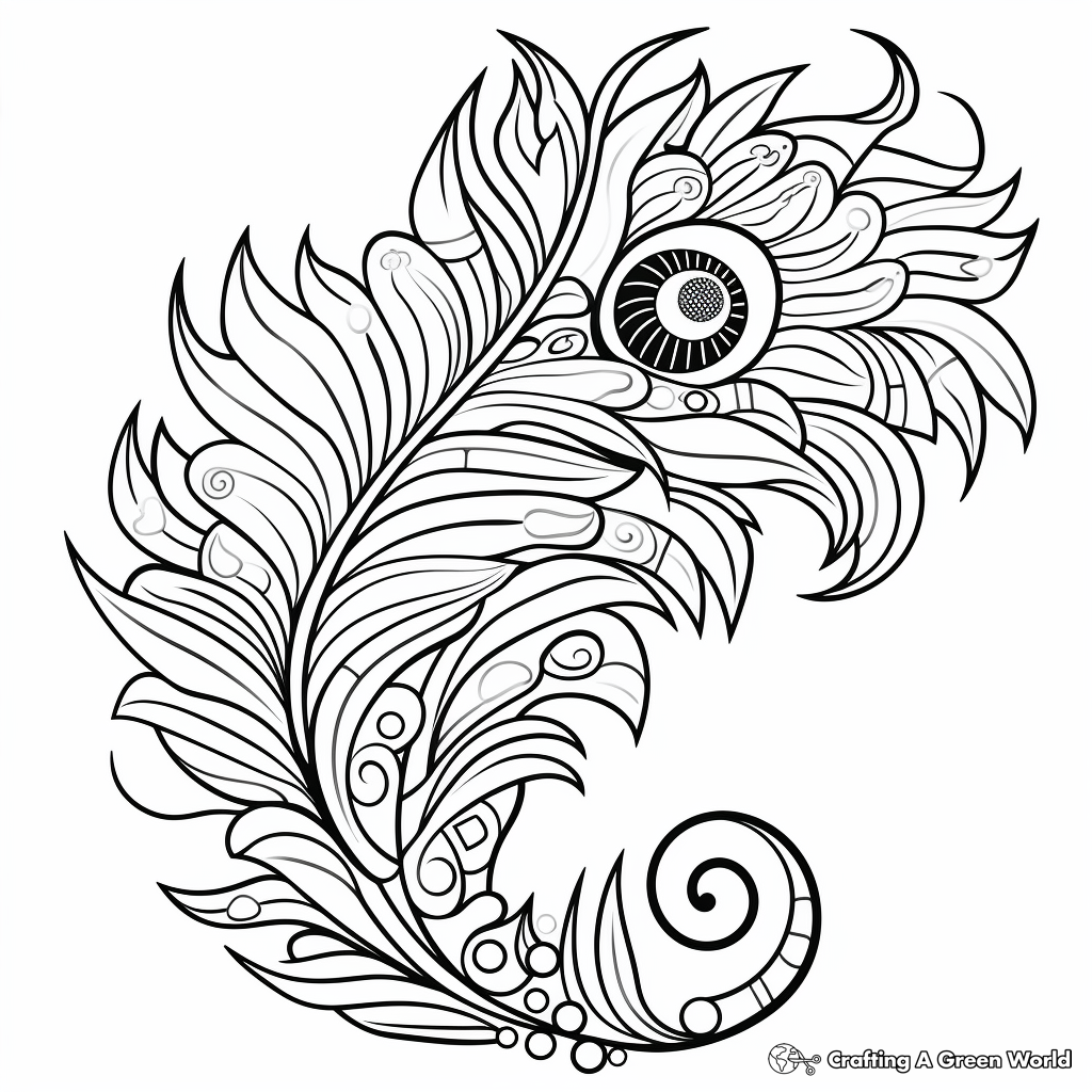Peacock Feather and Paisley Pattern Coloring Pages 2