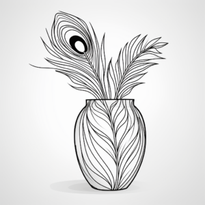 Peacock Feathers in Vase Coloring Pages 2