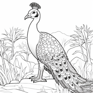 Peacock in Its Natural Habitat Coloring Pages 1