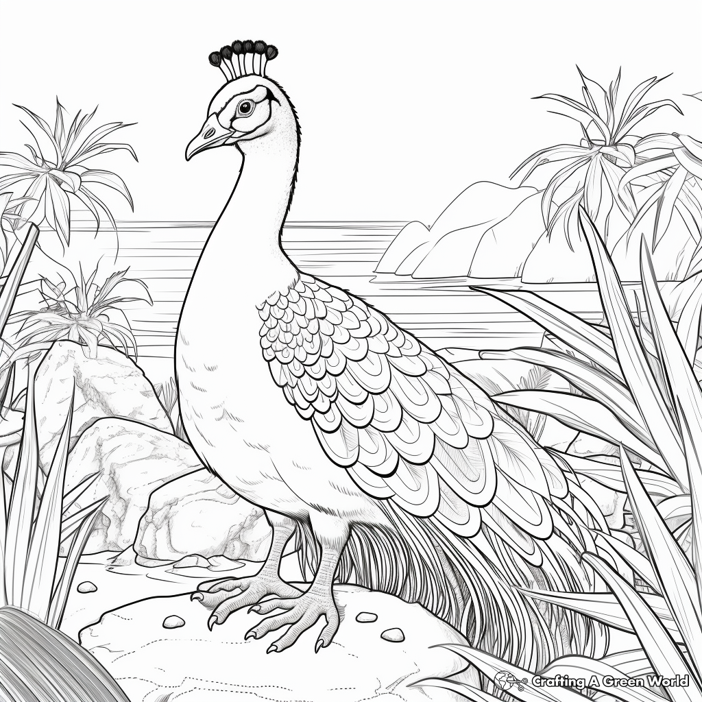 Peacock in Its Natural Habitat Coloring Pages 2