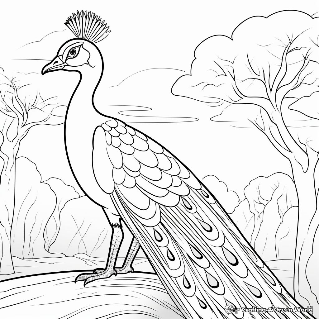 Peacock in Its Natural Habitat Coloring Pages 4