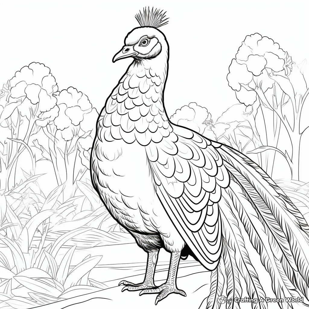 Peacock in Nature Setting Coloring Pages 3
