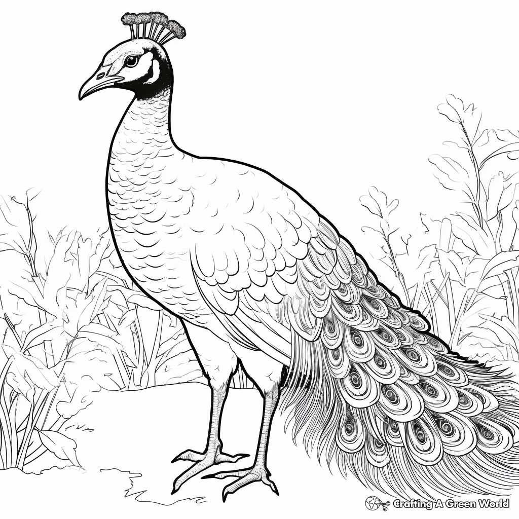 Peacock in Nature Setting Coloring Pages 4