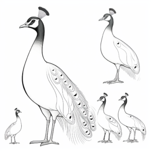 Peacock in Various Poses Coloring Sheets 1