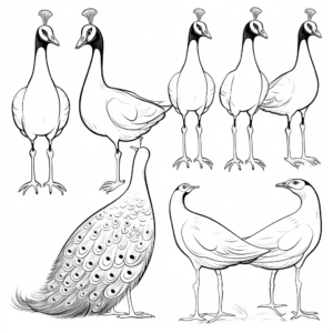 Peacock in Various Poses Coloring Sheets 2