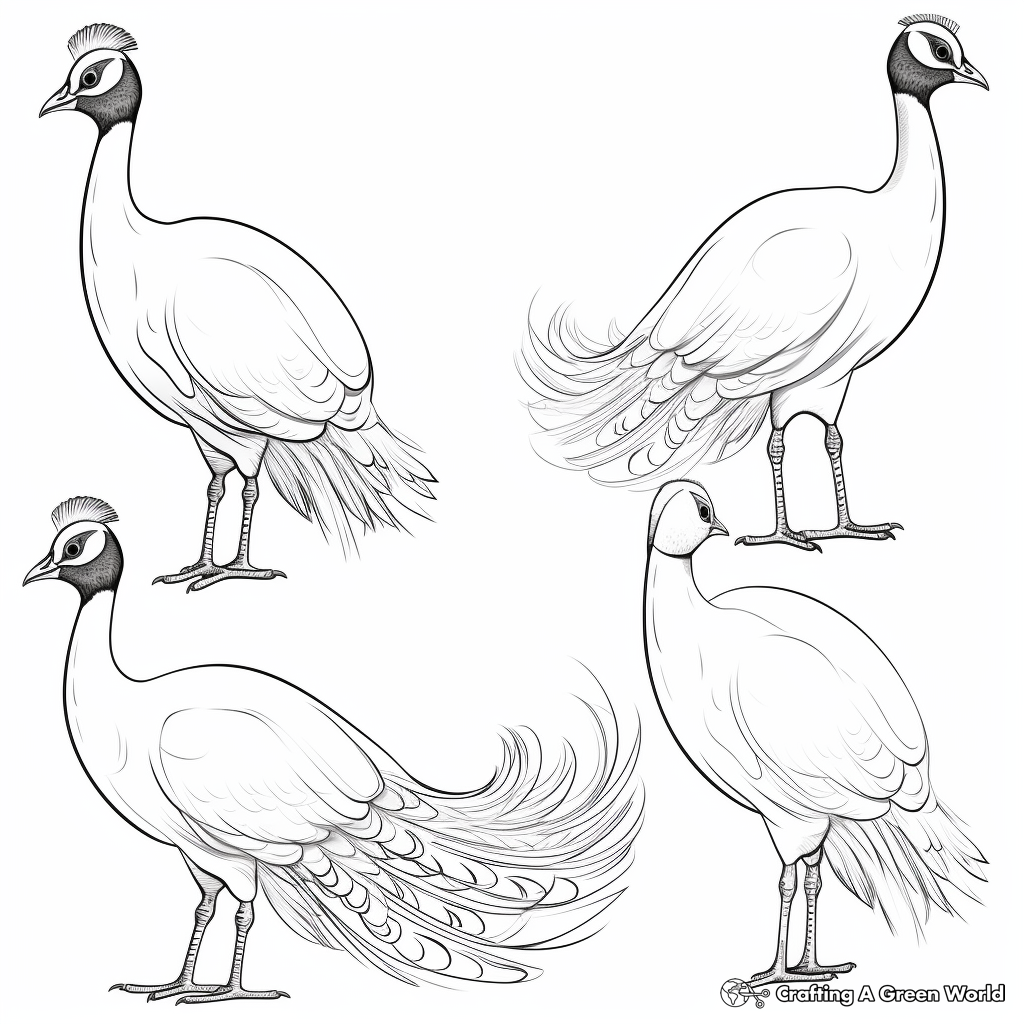 Peacock in Various Poses Coloring Sheets 3