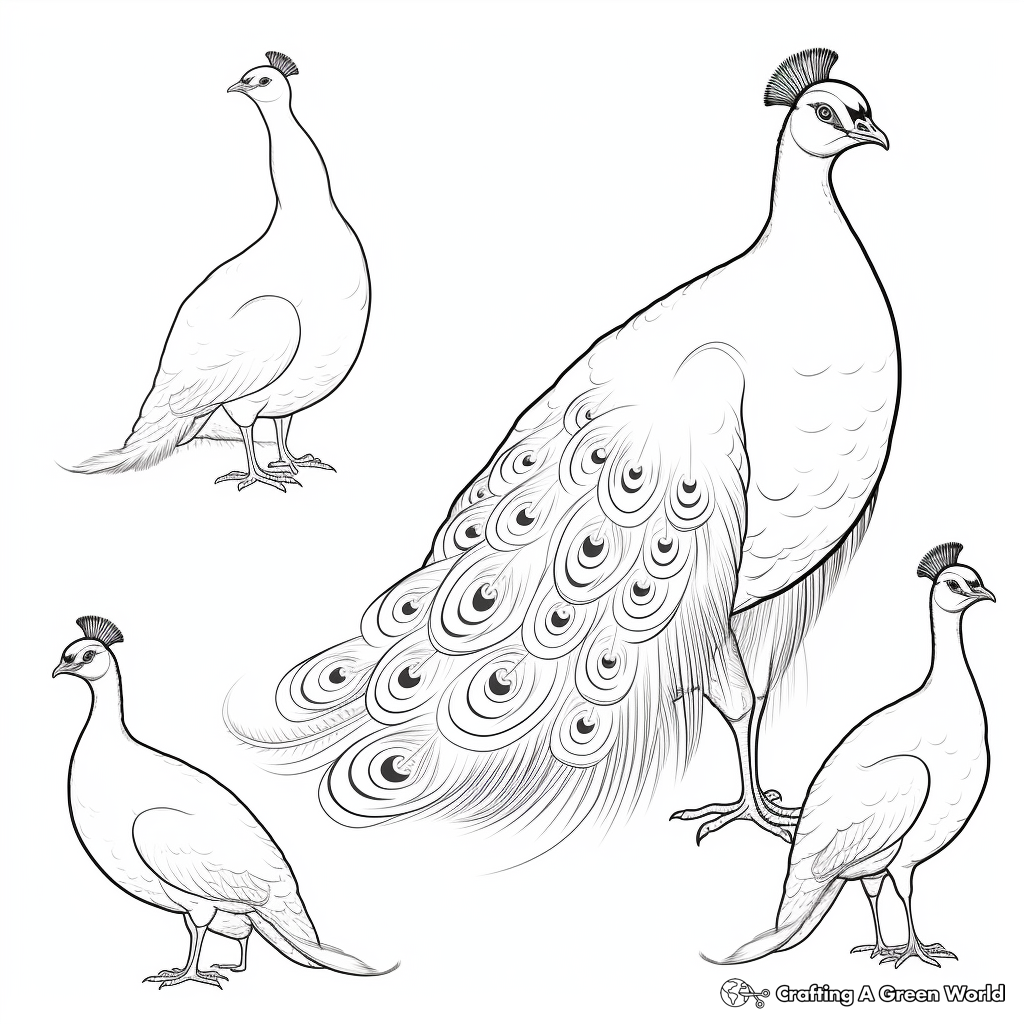 Peacock in Various Poses Coloring Sheets 4