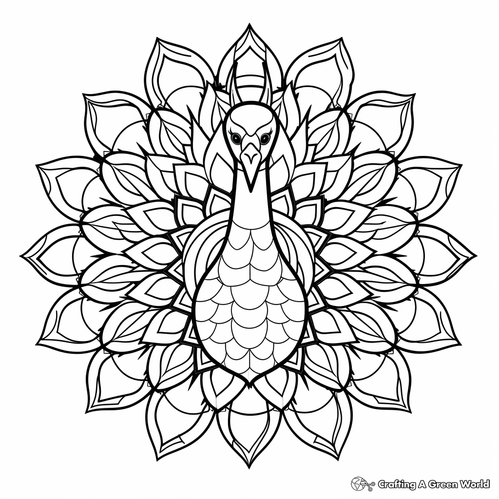Peacock-Inspired Kaleidoscope Coloring Pages 1