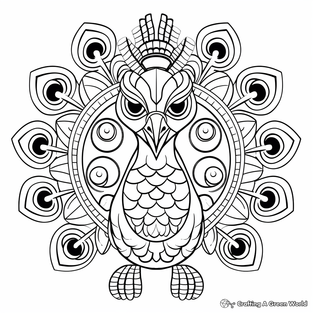 Peacock-Inspired Kaleidoscope Coloring Pages 2