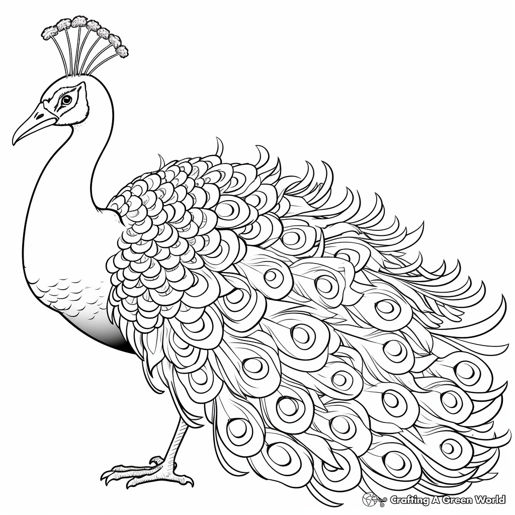 Peacock with Elaborate Tail Coloring Pages 1
