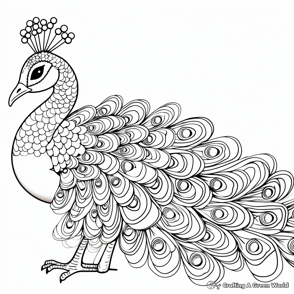 Peacock with Elaborate Tail Coloring Pages 4