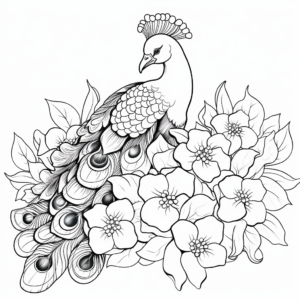 Peacock with Floral Accent Coloring Pages 3