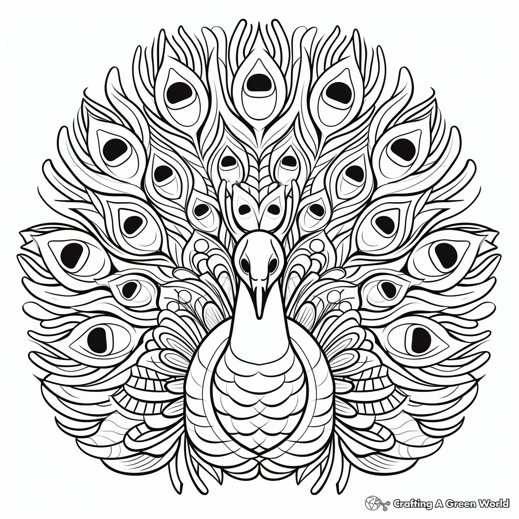 Peacock with Open Feathers Mandala Coloring Pages 1