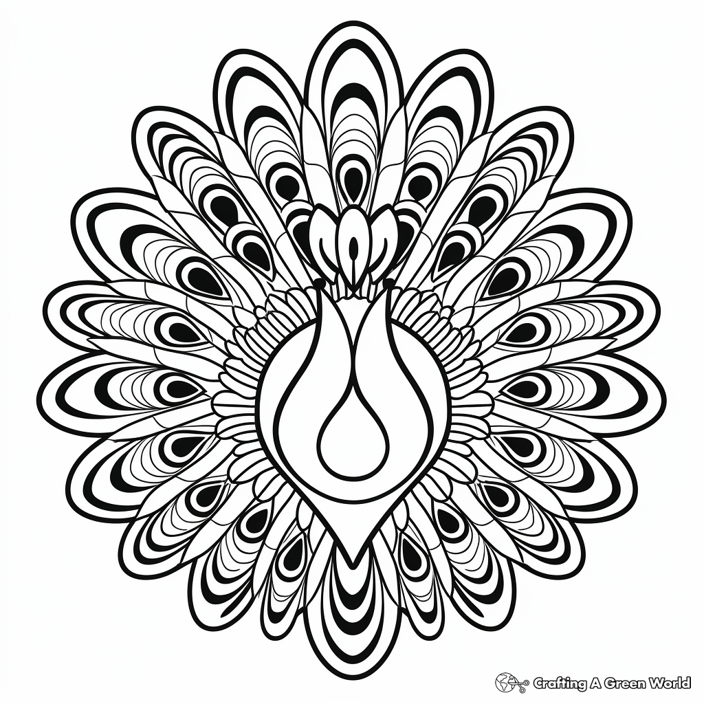 Peacock with Open Feathers Mandala Coloring Pages 4