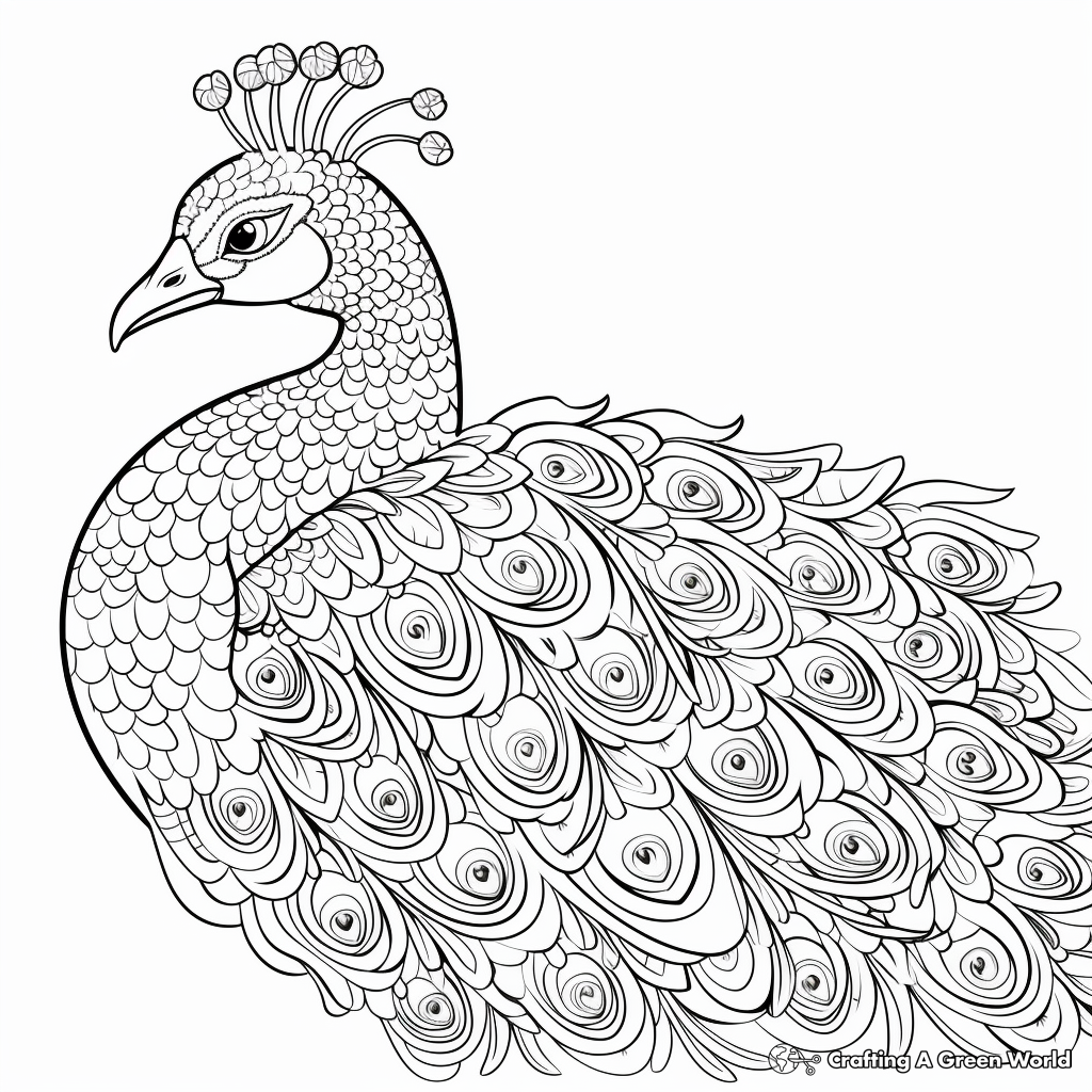 Peacock with Ornate Feathers Coloring Pages 1