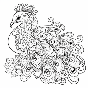 Peacock with Ornate Feathers Coloring Pages 2
