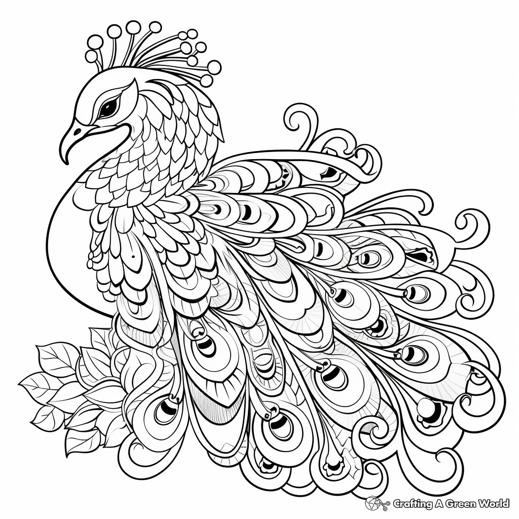 Peacock with Ornate Feathers Coloring Pages 2