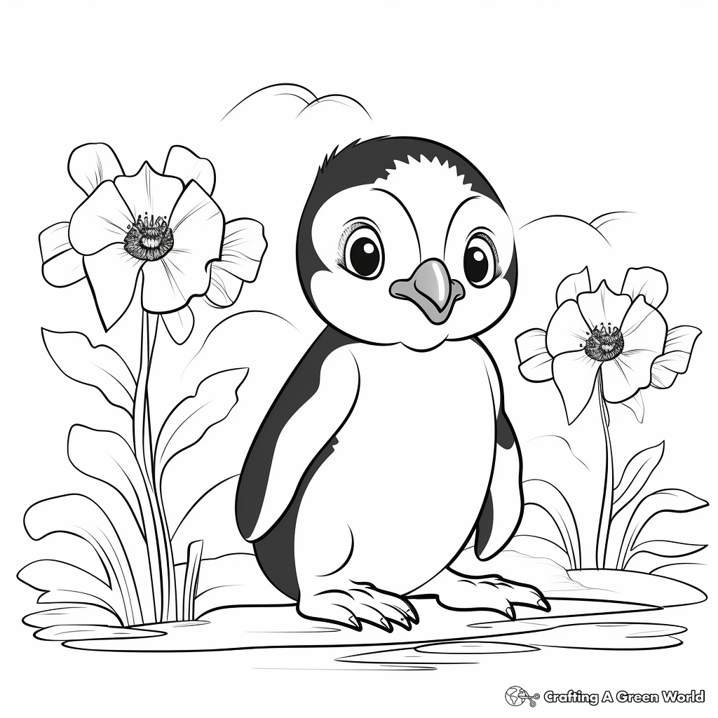 Penguin with Arctic Poppies Coloring Pages 2