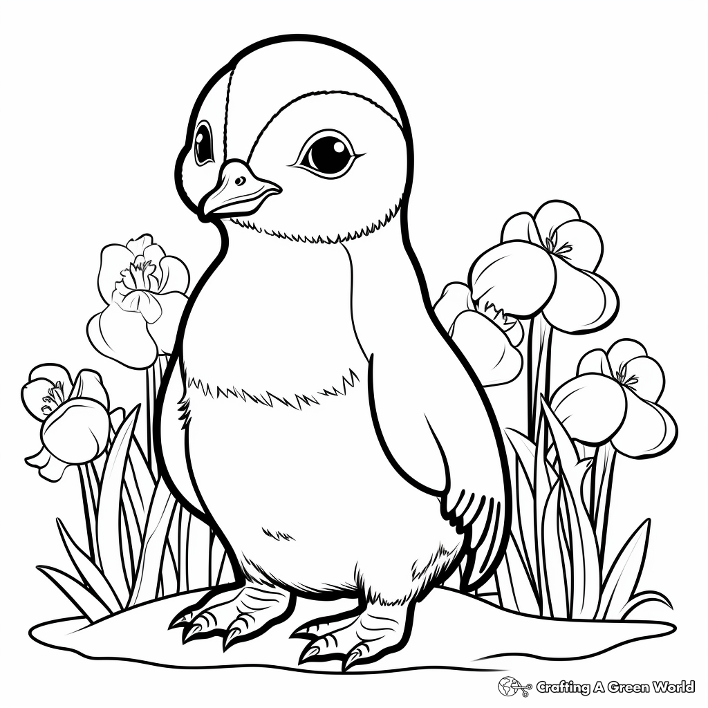 Penguin with Arctic Poppies Coloring Pages 3