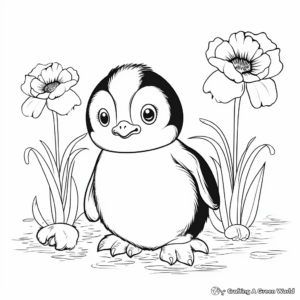 Penguin with Arctic Poppies Coloring Pages 4