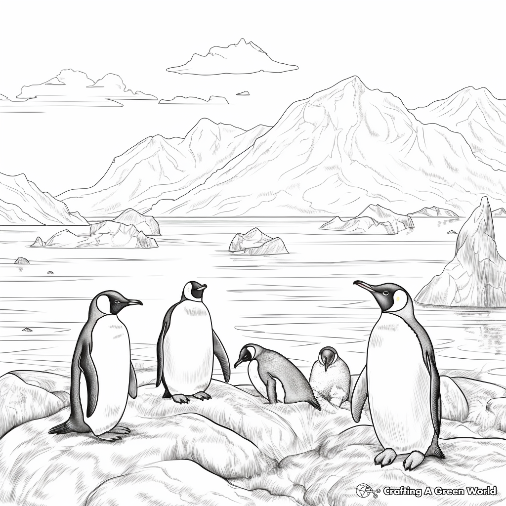 Penguins in the Arctic: Landscape Scene Coloring Pages 2