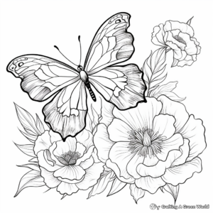 Peony and Butterfly Coloring Pages 3