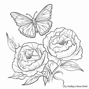 Peony and Butterfly Coloring Pages 4