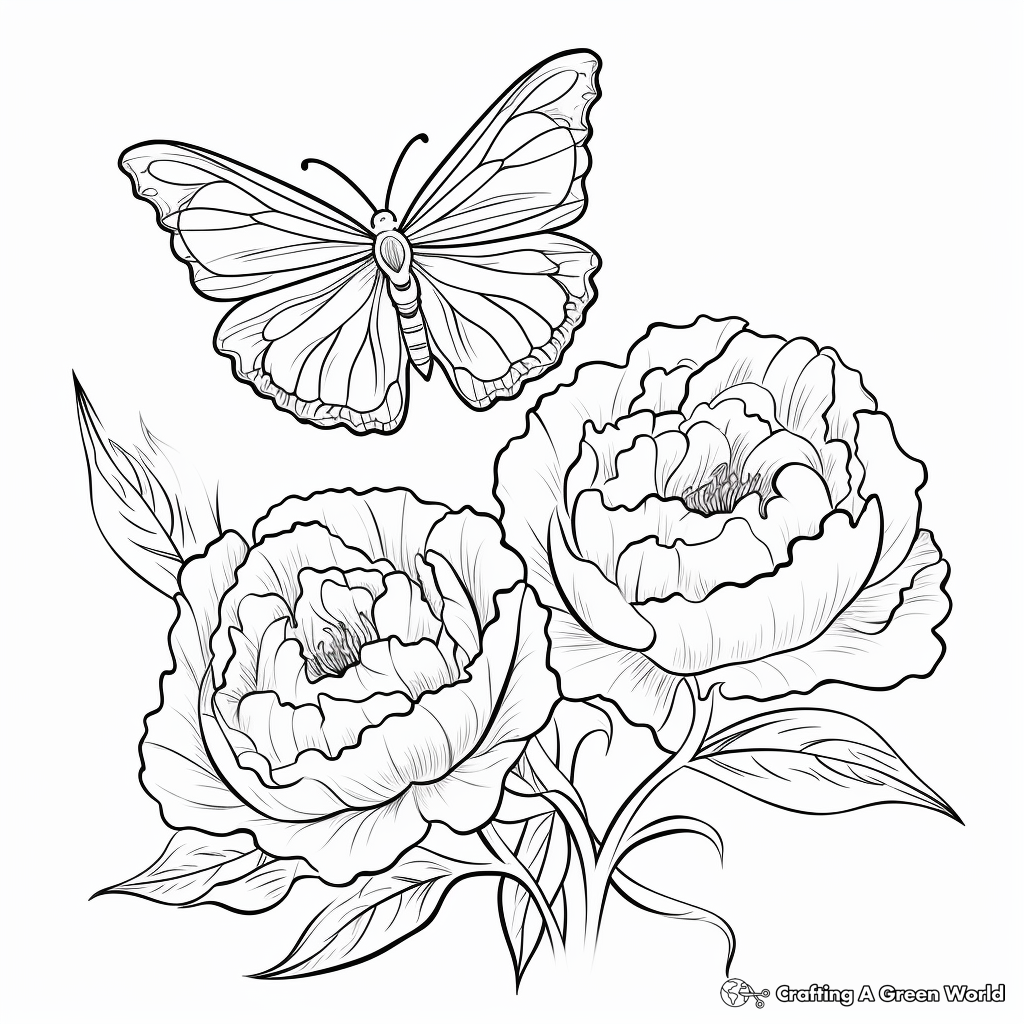 Peony and Butterfly Coloring Pages 4