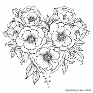 Peony and Heart Garlands Coloring Pages 2