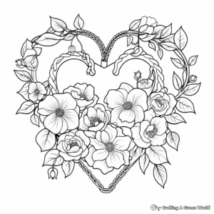 Peony and Heart Garlands Coloring Pages 3