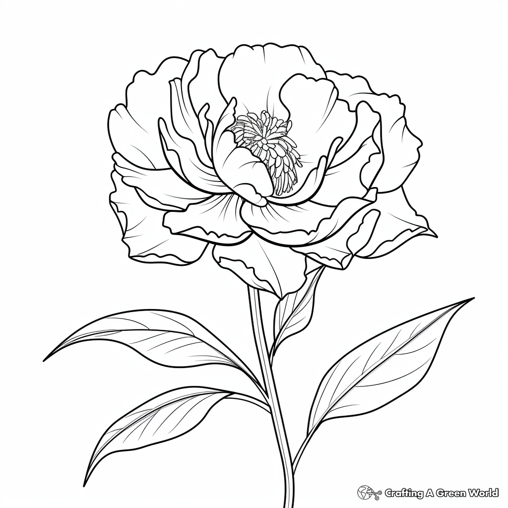 Peony Blossom Coloring Page: Close-up blooming petals 1