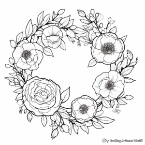 Peony Flower Wreath Coloring Pages for Adults 3