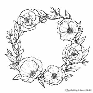 Peony Flower Wreath Coloring Pages for Adults 4