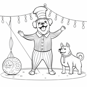 Performing Circus Pig and Dog Coloring Sheets 1