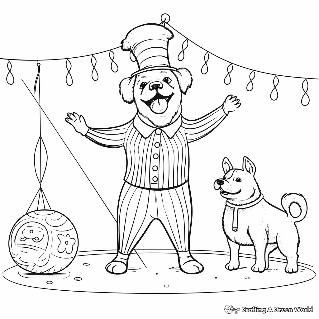 Performing Circus Pig and Dog Coloring Sheets 1