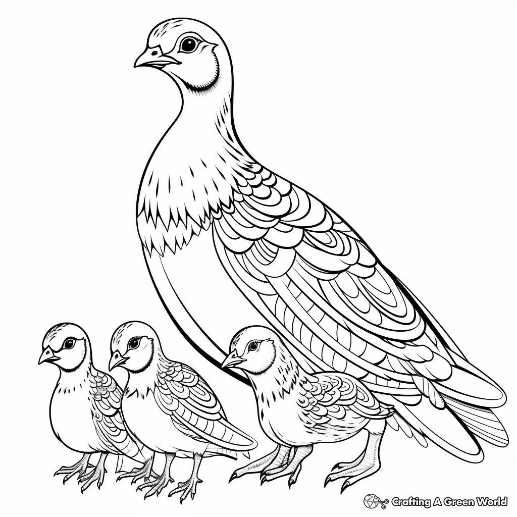 Pheasant Family Coloring Pages: Male, Female, and Chicks 2